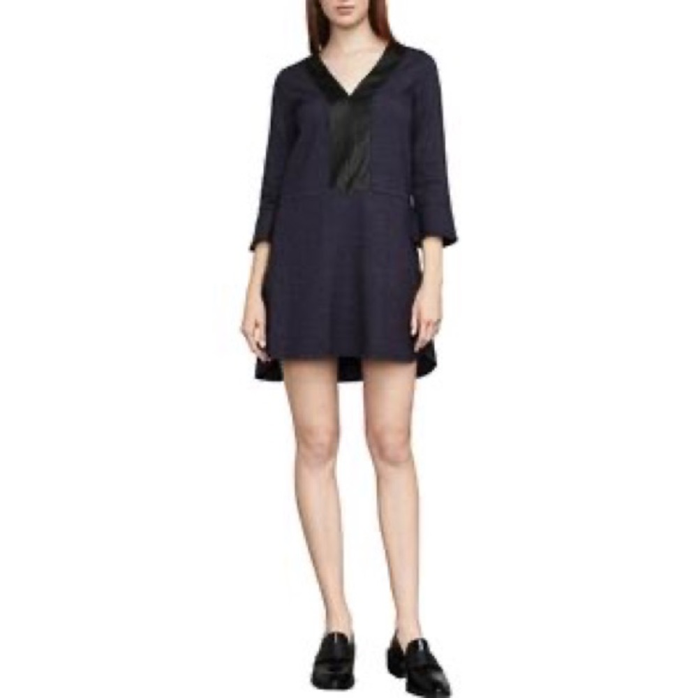 BCBGMaxAzria Shirlee Faux Leather Chambray Dress in Heather Dark Ink blue XS